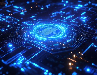 Poster - Exploring Futuristic Circuitry:  Digital Networks Glowing Brightly with Advanced Technology, Illuminating the Path to Innovation.