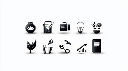 Poster - A sleek collection of business-themed icon illustrations in monochrome, balancing simplicity with expressive design.