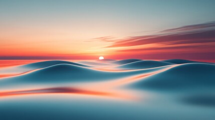 Wall Mural - beautiful smooth blue dunes under an orange colored sunset sky