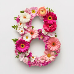 Wall Mural - Floral number eight made of pink and white flowers, perfect for celebrations and special occasions. This vibrant arrangement symbolizes beauty and joy