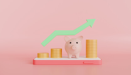 Wall Mural - Piggy bank coins and graph of business financial management concept