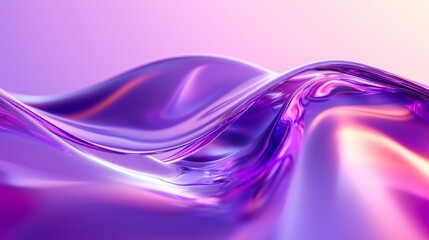 Poster - Curved glass ribbons flow gracefully over tranquil water, showcasing a stunning interplay of glossy textures and holographic hues, evoking a dreamy natural landscape at dusk