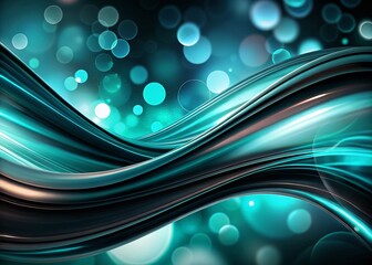 Poster - Abstract Black Turquoise Flowing Shapes Bokeh Background Modern Design