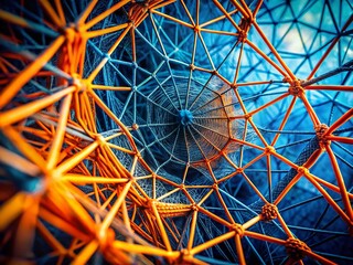 Poster - Abstract Blue Orange Web Lines:  Intricate Network Texture Background