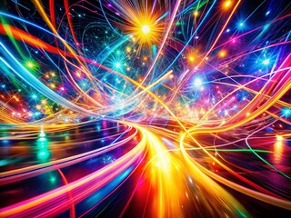 Poster - Abstract Colorful Light Trails Double Exposure Stock Photo