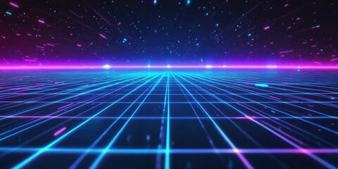 Wall Mural - Vibrant 80s Grid Background With Glowing Blue And Purple Elements Perfect For Retro Style Designs And Futuristic Themes