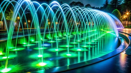 Poster - Abstract Electric Fountains:  Blue and Green Kinetic Light Streams