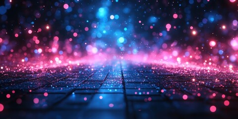 Poster - Glowing 80s Style Grid Background with Blue and Purple Light Effects for Retro-Themed Designs and Digital Projects