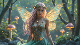 Gentle fairy radiating magic in enchanted garden, fantasy illustration