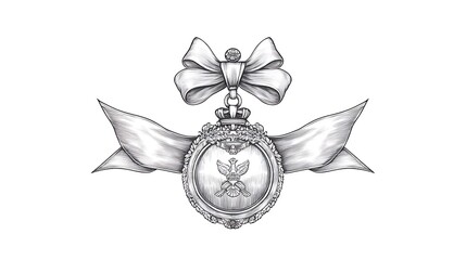 Fototapete - Line art of a military medal with a ribbon,