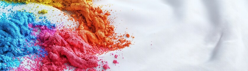 Poster - A vibrant splash of colored powders on a white surface, evoking the festive spirit of colors and creativity, Holi