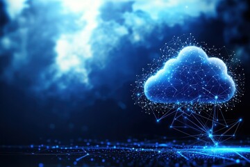 Poster - Digital cloud with glowing connections against a dark, abstract background.