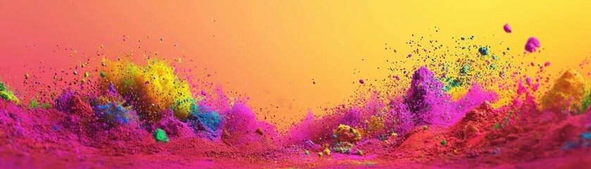 Poster - A vibrant explosion of colorful powder against a warm gradient background, evoking energy and creativity, Holi