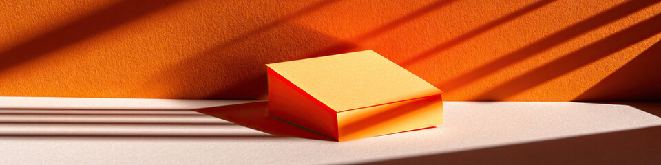 Poster - Orange Square Object on White Surface with Shadowing