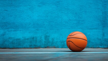 Basketball court, blue wall, orange ball, game, sport (1)