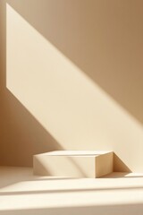 Aufkleber - Soft light casts gentle shadows on a beige background, creating a tranquil atmosphere perfect for highlighting products. The space on the right invites creative compositions