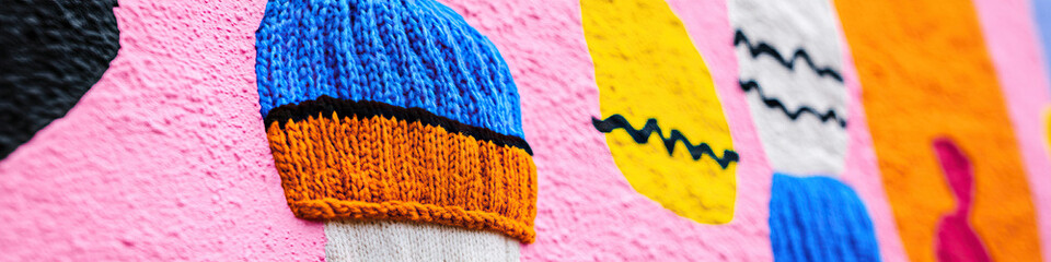 Poster - Wall Mural Detail: Knitted Beanie and Abstract Shapes