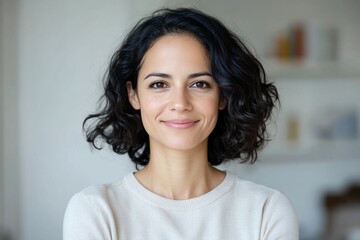 Wall Mural - Portrait of a smiling woman in a home setting, likely for personal use