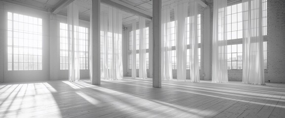 Aufkleber - Bright Industrial Studio with Light Drapes