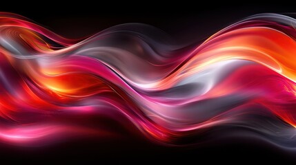 Poster - Abstract red and orange wave motion, dark background, digital art, website banner