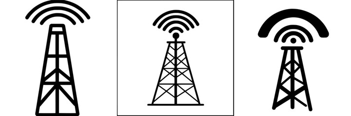 Poster - Different designs of communication towers showcasing radio signal waves emitted from their antennas in a creative layout concept