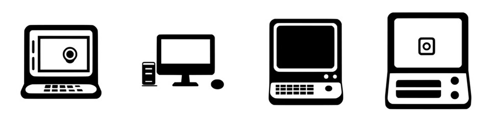 Leinwandbilder - Different types of computer systems displayed in a minimalist black and white design featuring various computer icons