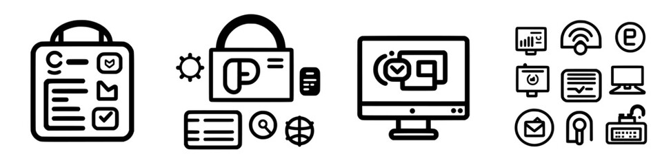 Poster - Visual representation of digital security, task management, and communication tools in a modern workspace