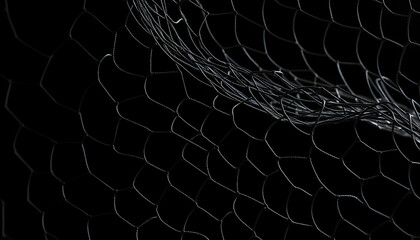 Black net on black background. Sport concept. Suitable for posters, covers, banners, and other marketing purposes, hyperrealism. with white shades