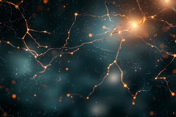 Poster - Abstract representation of interconnected neurons with glowing connections against a dark blue background