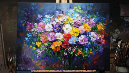 Wall Mural - Vibrant bouquet of colorful flowers in a rich palette, celebrating nature s beauty, perfect for home decor and seasonal celebrations