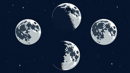 moon phases on the night sky ,vector illustration