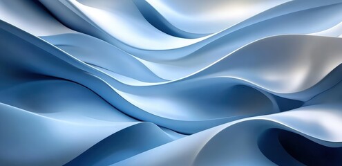 Poster - abstract close-up of smooth blue and white wave pattern with soft curves and fluid design in modern 