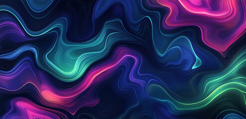 Wall Mural - Abstract background with colorful neon waves and wavy shapes in shades of dark blue