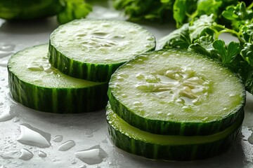 Wall Mural - Closeup Stacked Cucumber Slices