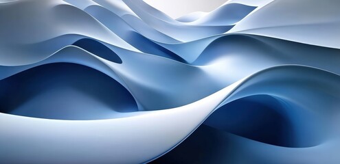 Poster - Close Up of an Abstract Blue and White Wave Pattern with Soft Curves and Flowing Shapes Evoking Calm and Serenity for Background Use