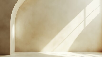 Poster - Bright and Serene Interior with Light Beige Walls and Soft Lighting in an Empty Corner Space Ideal for Minimalist Design and Modern Aesthetics