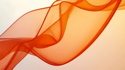 Wall Mural - Long orange ribbon with a white background. The ribbon is flowing and has a sense of movement