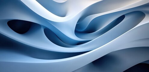 Poster - Abstract Close-Up of Undulating Shapes in Soft Blue Tones, Fluid Forms Evoking a Sense of Movement and Modern Artistic Expression