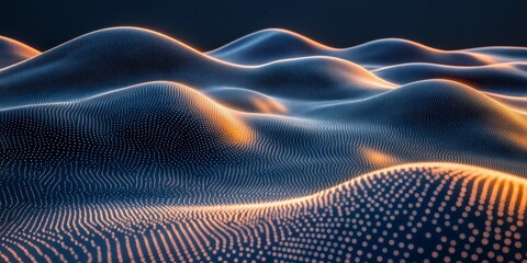 Fototapete - abstract landscape with textured hills and glowing points, dark background, vibrant colors, glowing 