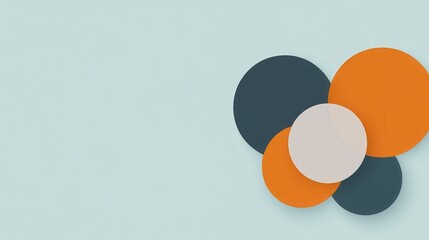 Fototapete - abstract geometric shapes, layered circles in orange, gray, and light beige against a light gray bac