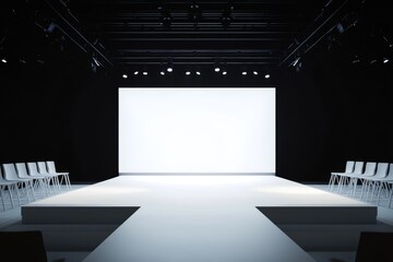 empty fashion runway show stage, spotlight, blank screen