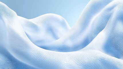 Poster - Abstract light blue textured fabric waves, pixelated design, soft light, smooth curves, digital art style