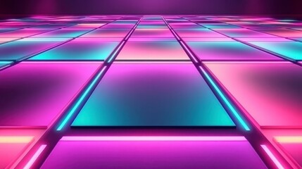 Poster - colorful neon glowing squares floor, vibrant colors, 3d rendering, futuristic, colorful, glowing lig
