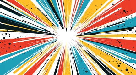 Poster - Colorful Burst of Radiating Lines from the Center Creating an Eye-Catching Explosion Effect in Vibrant Red, Blue, Yellow, and Black Tones