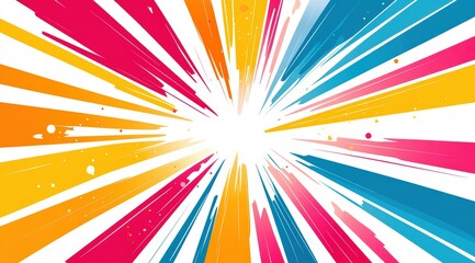 Poster - vibrant colorful burst of lines radiating from center, abstract background with energetic and dynami