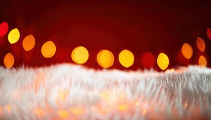 Poster - festive bokeh lights on red background for holiday design, warm glowing abstract backdrop, celebration concept

