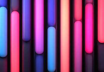 Fototapete - abstract colorful glowing vertical tubes in vibrant pinks, blues, and purples, set against a dark ba