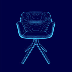 Poster - A chair is shown in a blue color. The chair is made of wood and has a modern design. The chair is shown in a 3D format, which gives it a futuristic look. The chair is not in use