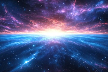 Wall Mural - cosmic journey through a nebula and stars in a surreal space landscape