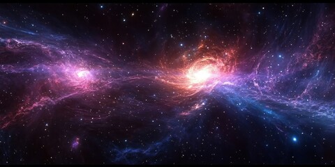 Wall Mural - vibrant cosmic nebula with star bursts in deep space panorama